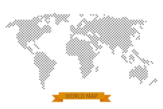 Kostenloser Vektor weltkarte kreuz punkt. globale karte für kartographie, schablonenkarte mit schwarzer kreuzillustration