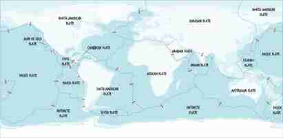 Kostenloser Vektor weltkarte mit tektonischen plattengrenzen