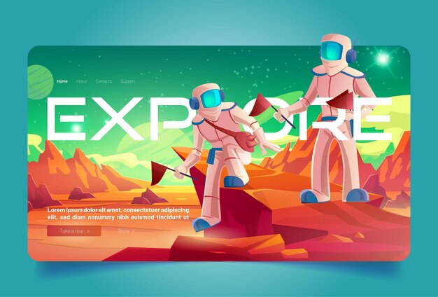 Weltraum erkunden Cartoon-Landingpage, Astronaut