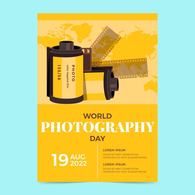 Welttag der Fotografie handgezeichnetes flaches Poster