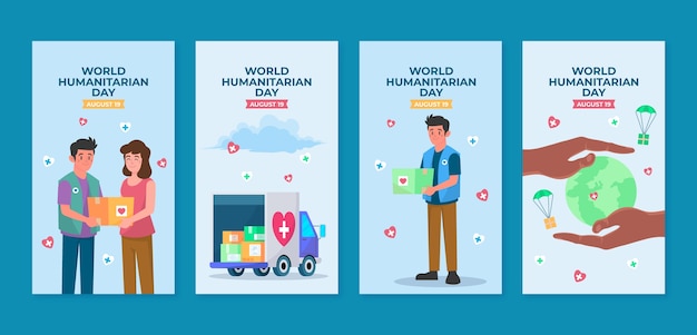 Welttag der humanitären Hilfe handgezeichnete flache ig-Geschichten gesetzt