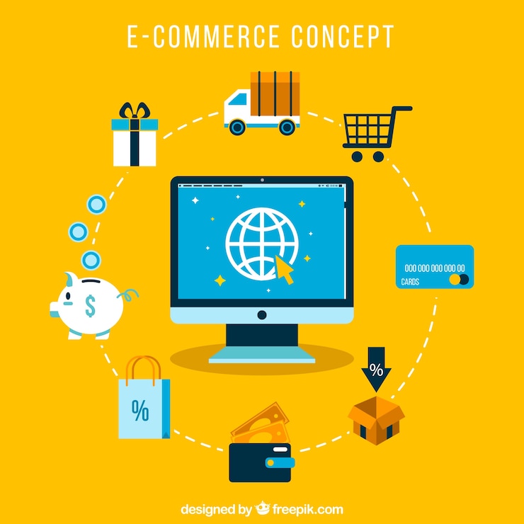 Kostenlose Vektor weltweites e-commerce-konzept