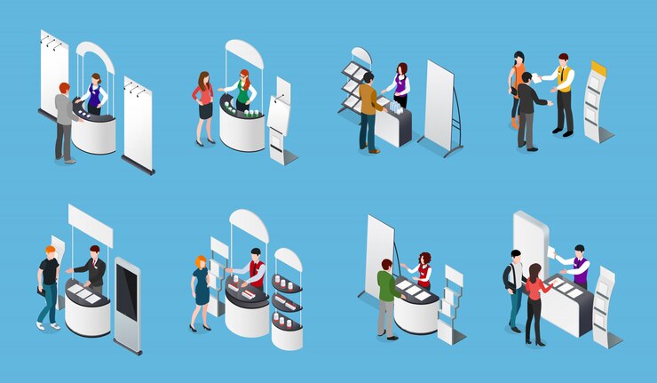Kostenlose Vektor werbeständer isometric set
