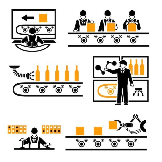 Kostenloser Vektor werkseitige produktionsprozesselemente eingestellt.