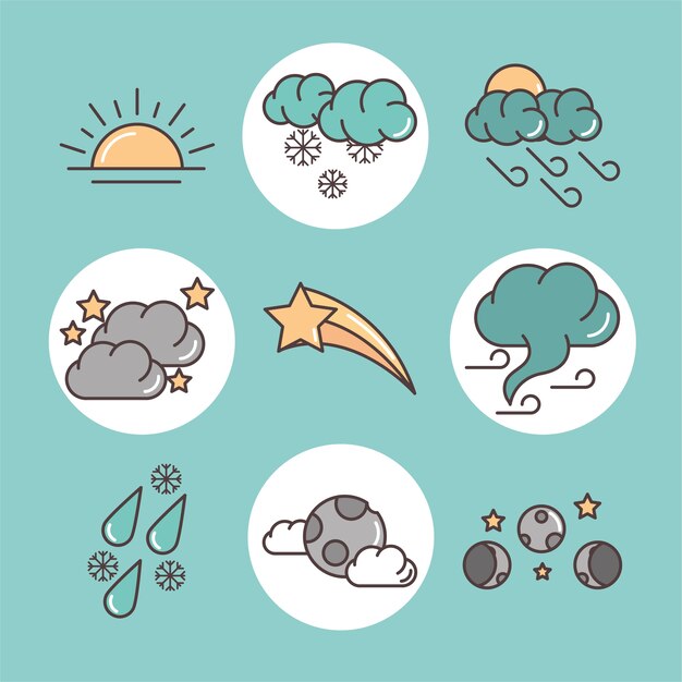 Wettervorhersage Symbole Farbe Symbole Satz Von Sonne Wolke Regen Schnee Isoliert Vektor Illustration Kostenlose Vektor