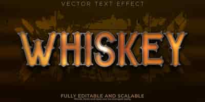 Kostenloser Vektor whiskeytext-effekt editierbarer getränke- und pub-textstil