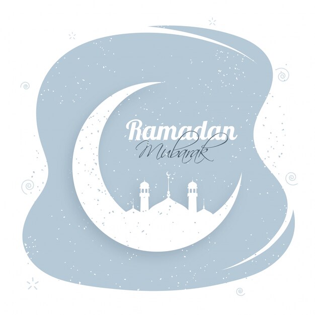 White Crescent Moon und Moschee mit Grunge-Effekt für den heiligen Monat der muslimischen 