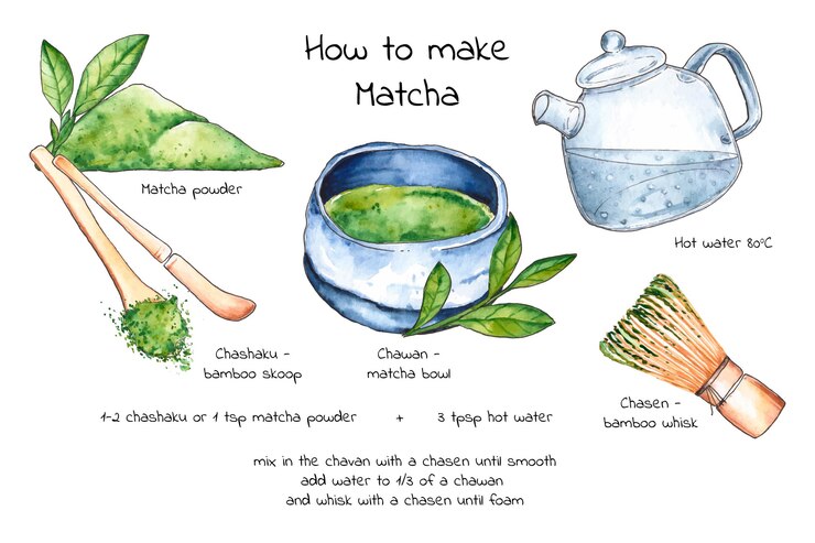Kostenlose Vektor wie man ein matcha-rezept macht
