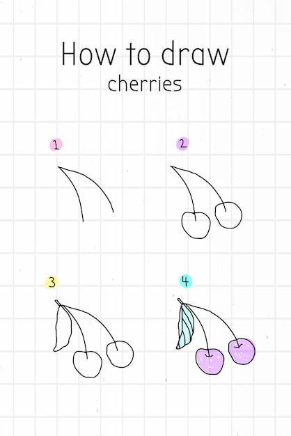 Kostenloser Vektor wie man kirschen-doodle-tutorial-vektor zeichnet