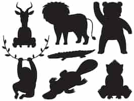 Kostenloser Vektor wildtiere in einfacher silhouette im cartoon-stil