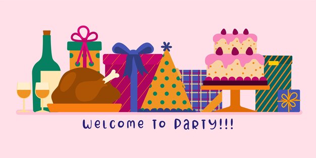 Willkommen bei Party-Banner und Element Asset Celebration Cartoon Illustration