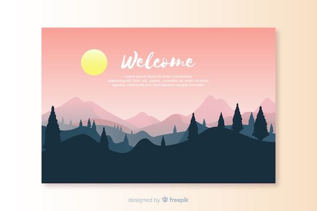Kostenloser Vektor willkommens-landingpage-vorlage mit landschaft