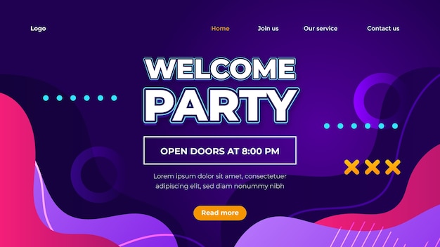 Kostenloser Vektor willkommensparty-landing-page-vorlage mit farbverlauf