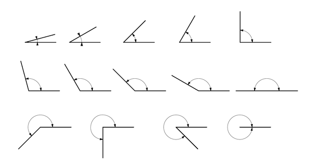 Winkel unterschiedlich stark. satz von vektorsymbolen, die aus unterschiedlichen winkeln bestehen.