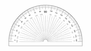 Kostenloser Vektor winkelmesser-lineal auf dem weißen hintergrund isoliert messwerkzeug raster zum messen von grad