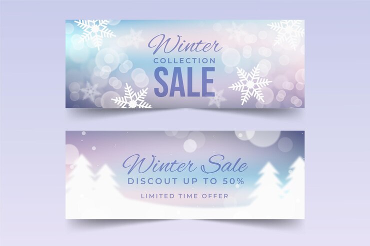 Kostenlose Vektor winter sale banner mit verschwommenen elementen sammlung