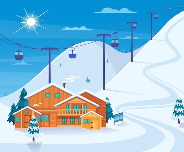 Kostenloser Vektor winter ski resort illustration