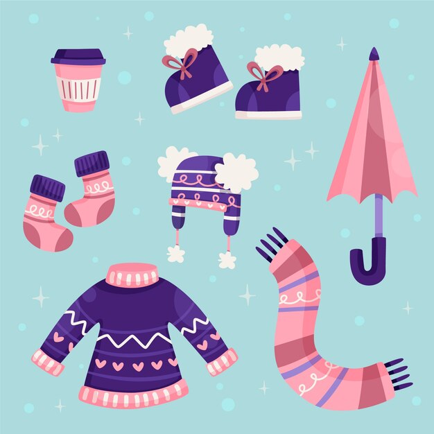 Winterkleidung & Essentials im flachen Design