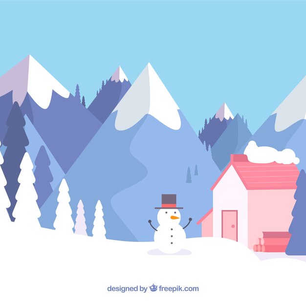 Winterlandschaft mit Schneemann und Haus