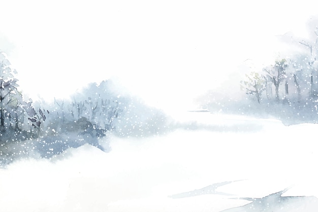 Wintermärchenlandlandschaft gemalt durch Aquarellvektor