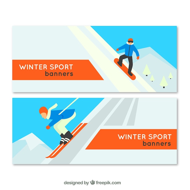 Kostenloser Vektor wintersport-banner in flaches design