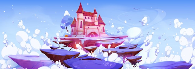 Winterszene mit Burg und schwimmenden Inseln