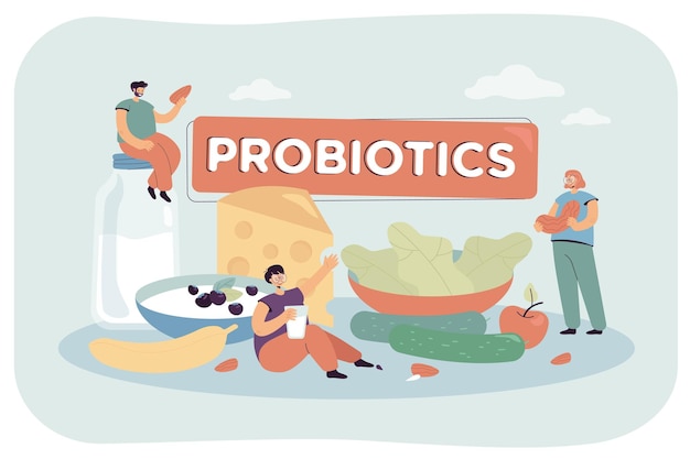 Winzige leute auf probiotischer diätillustration