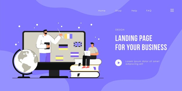 Winziger Mann lernt Fremdsprachen Online-Landingpage-Vorlage