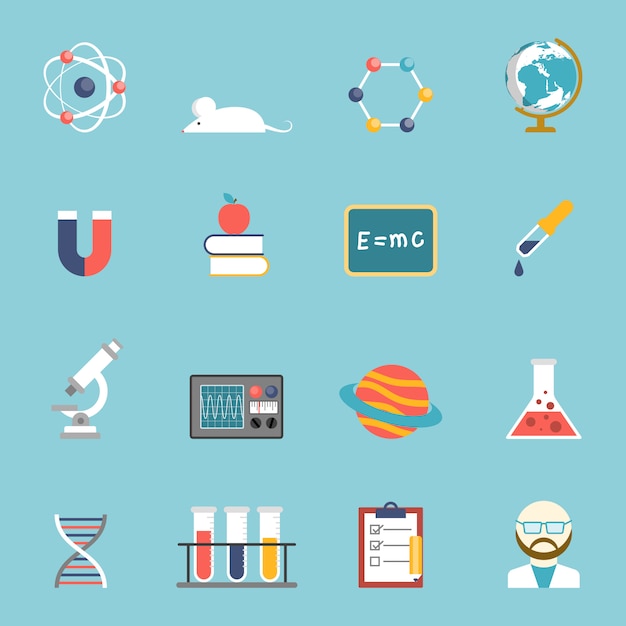 Wissenschaft und forschung icon set