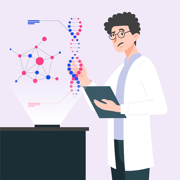 Kostenloser Vektor wissenschaftler, die dna-moleküle halten