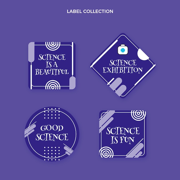 Wissenschaftliche Etiketten und Abzeichen im flachen Design