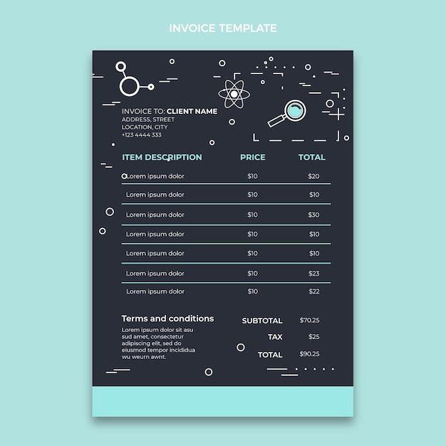 Kostenloser Vektor wissenschaftliche rechnungsvorlage im flachen stil