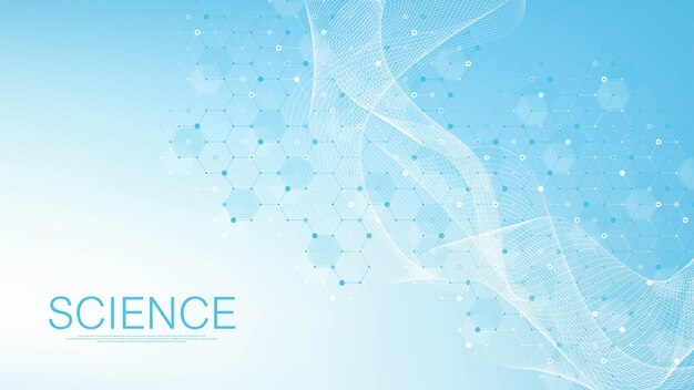 Wissenschaftlicher Molekulhintergrund Fur Medizin Wissenschaft Technologie Chemie Science Template Wallpaper Oder Banner Mit Einem Dna Molekul Dynamische Wellenfluss Dna Molekular Premium Vektor