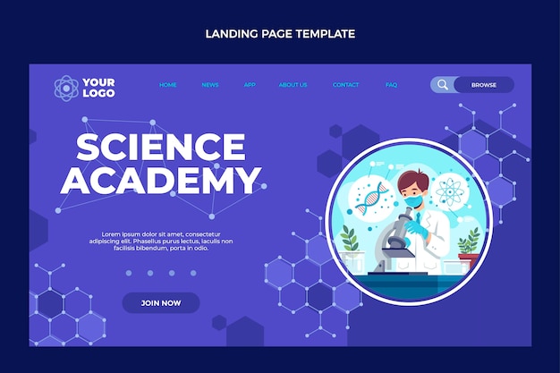 Kostenloser Vektor wissenschafts-landingpage mit flachem design