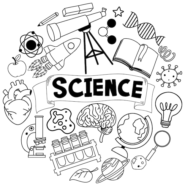 Kostenloser Vektor wissenschaftsbanner mit doodle-symbolen