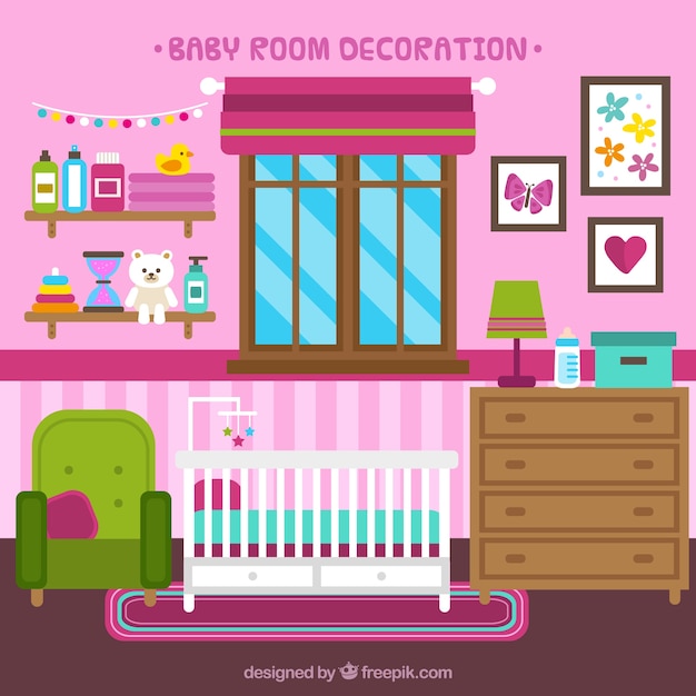 Kostenloser Vektor wohnung babyraum mit rosa wand