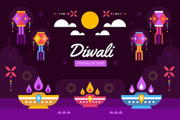 Kostenloser Vektor wohnung diwali hintergrund