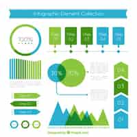 Kostenloser Vektor wohnung infografik elemente in blauen und grünen tönen