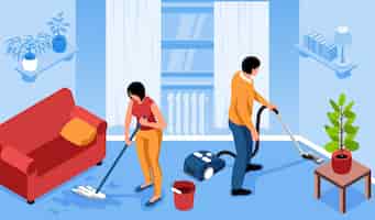 Kostenloser Vektor wohnzimmer-reinigungs-zusammensetzung