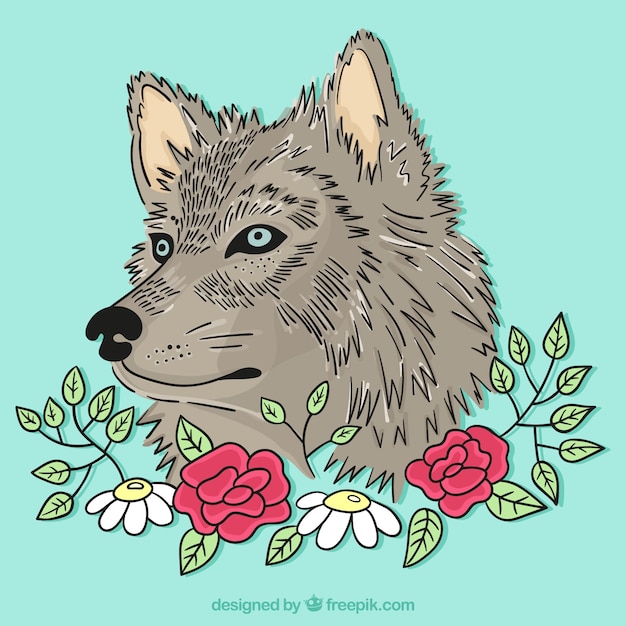 Kostenloser Vektor wolf hintergrund illustriert mit blumen