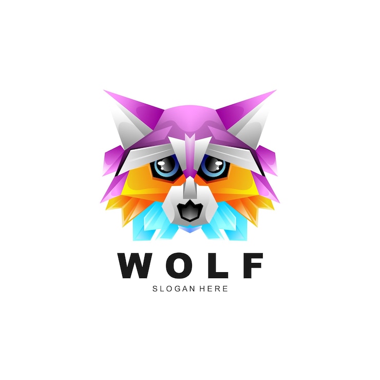 Kostenlose Vektor wolf-logo-template-design minimalistisch bunt
