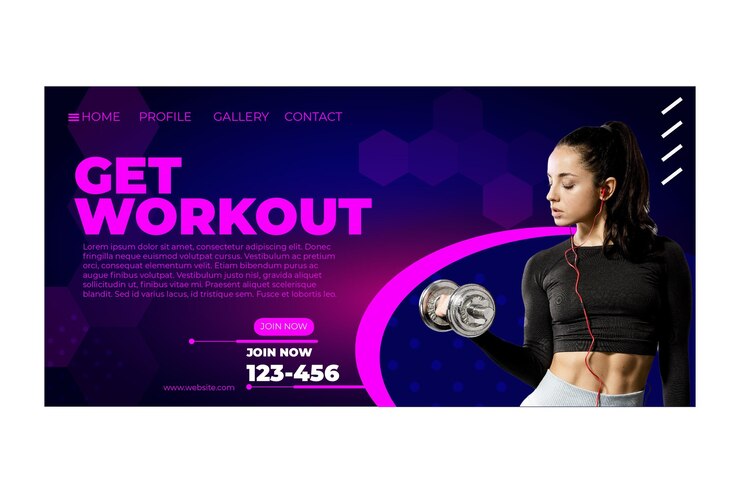 Kostenlose Vektor workout landing page vorlage mit foto