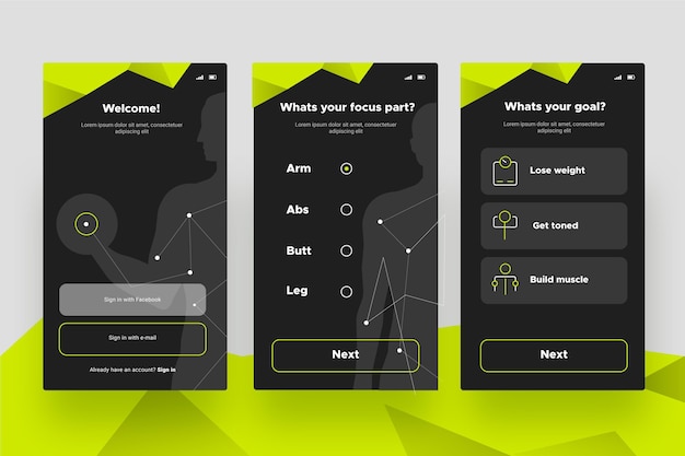 Kostenloser Vektor workout-tracker-app-bildschirme