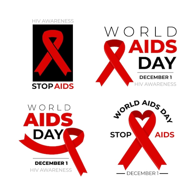 Kostenloser Vektor world aids day abzeichen verpacken mit roten bändern