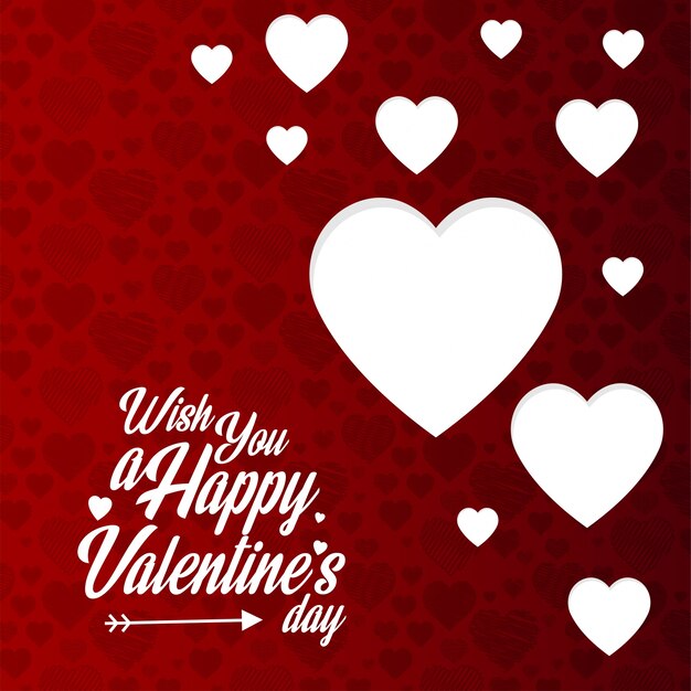 Wünschen Sie einen glücklichen Valentinstag mit rotem Musterhintergrund