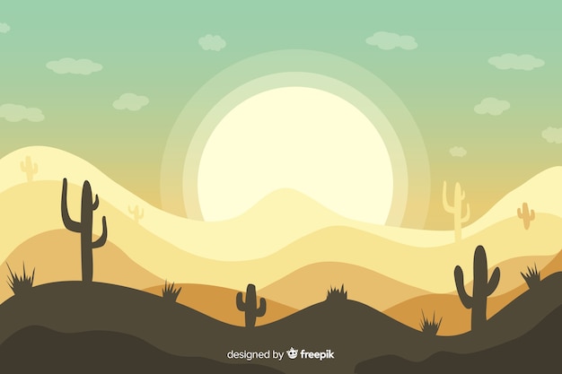 Wüstenlandschaftshintergrund mit kaktus und sonne
