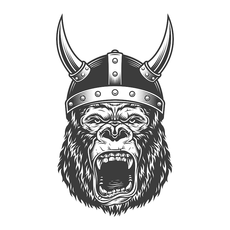 Kostenlose Vektor wütender gorilla im monochromen stil