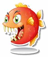 Kostenloser Vektor wütender piranha-fisch-cartoon-aufkleber