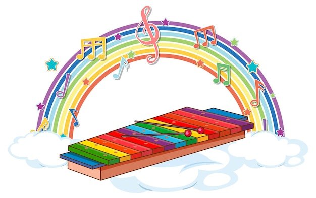 Xylophon mit melodiesymbolen auf regenbogen