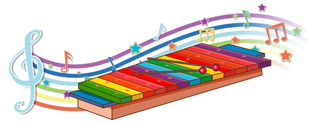 Xylophon mit Melodiesymbolen auf Regenbogenwelle